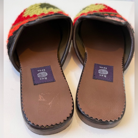 Res Ipsa Handmade Crochet Wool Leather Slides Mules Flats Unisex M 9 W 10.5 - Picture 3 of 6